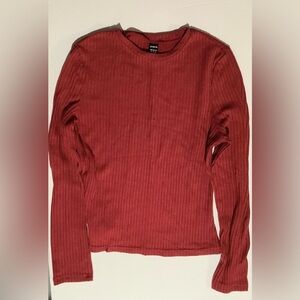 SHEIN Ribbed Long Sleeve Top - Rich Red